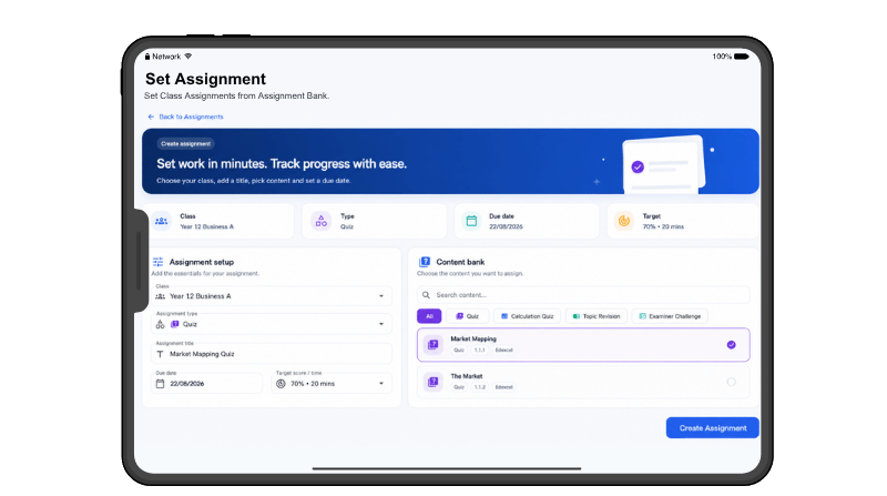 Minuvia Teacher Portal set assignment screen